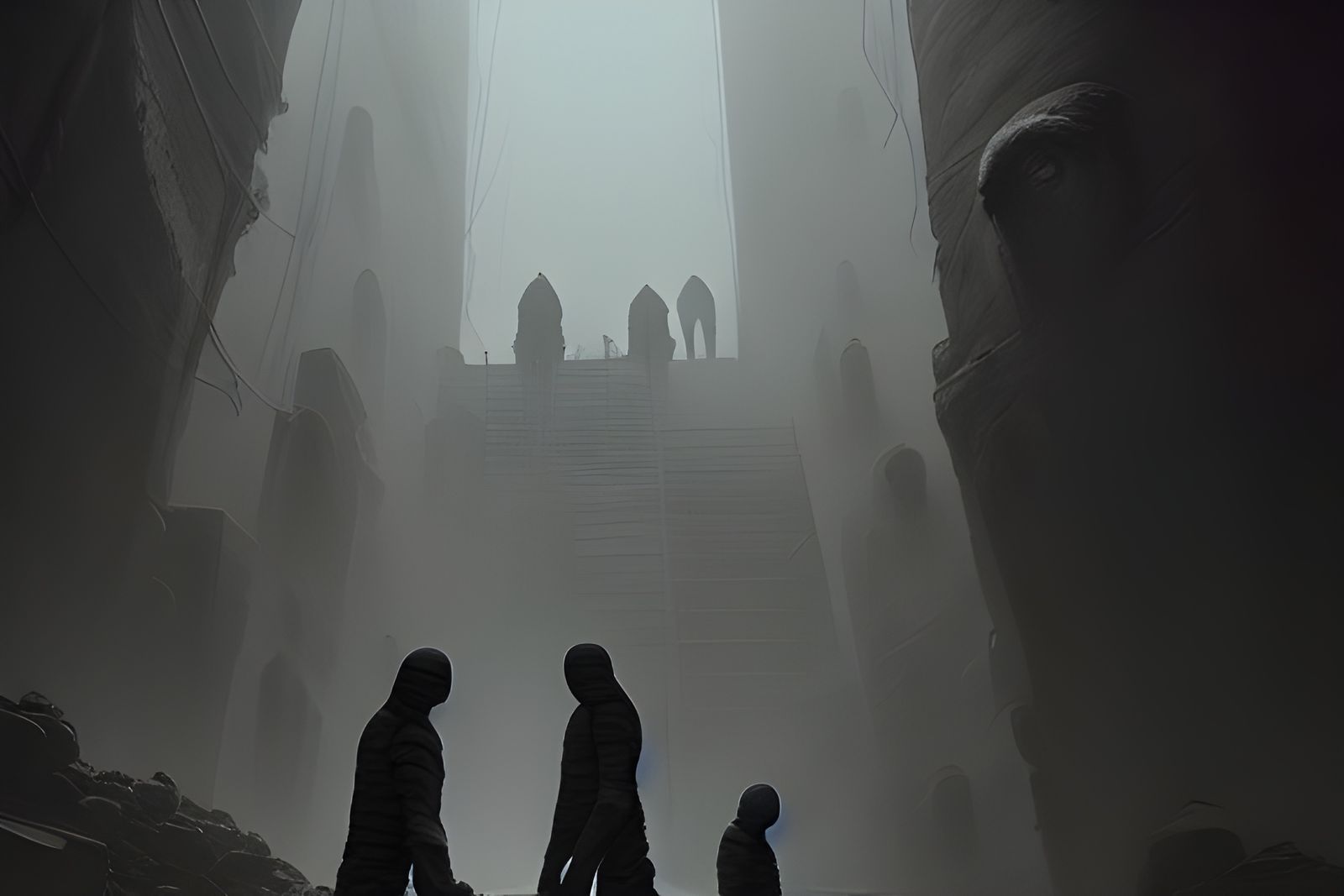 Dystopian Landscape with Underground Humanoids