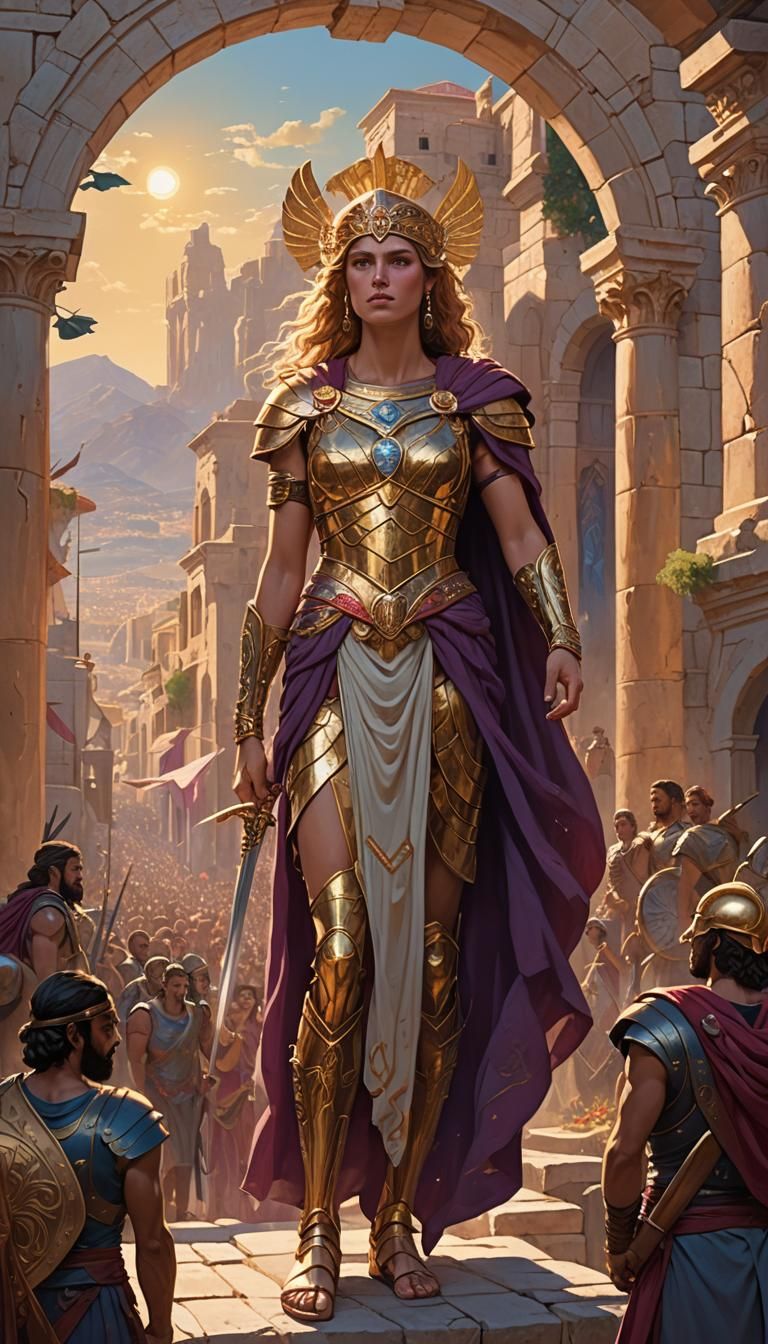 Helen of Troy and Greek Warriors: Art Nouveau Concept