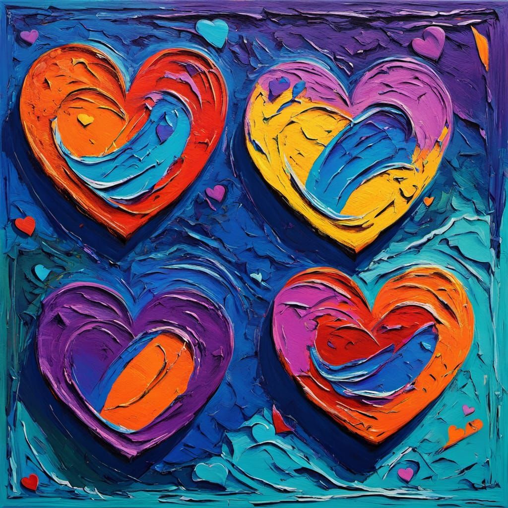 Vibrant Pop Art Hearts in Bold, Contrasting Hues