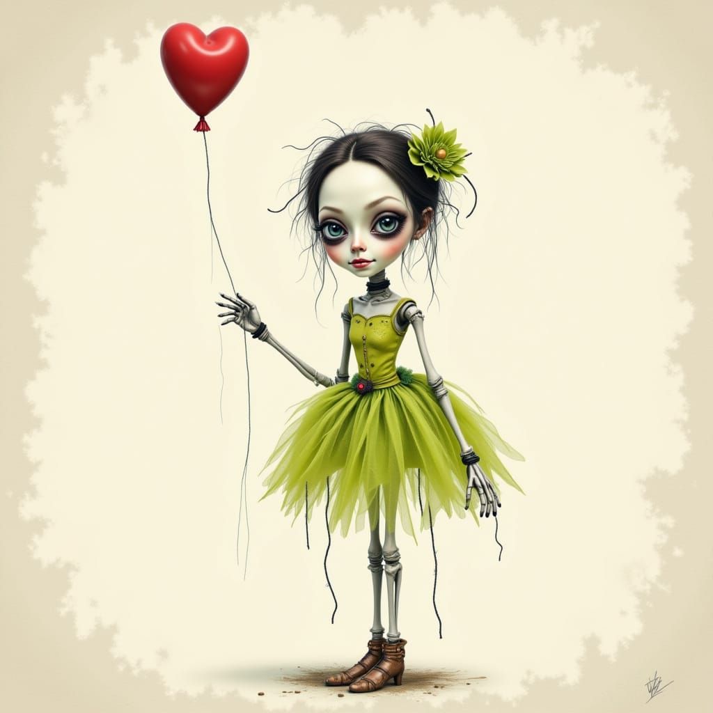 <lora:Face of Kooky:1.0>  spooky cute doll‑like character
