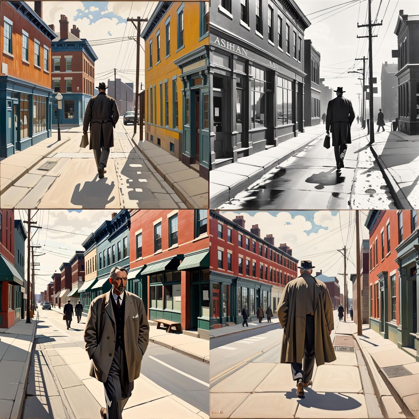 Man Walks Down Street in Ashcan School Style