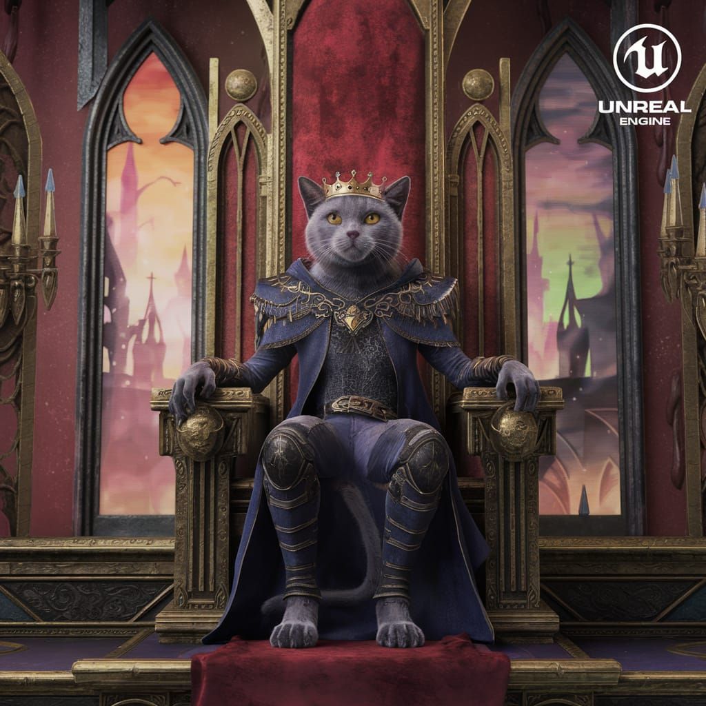 Fantasy Art: Human-Headed Cat King on Throne