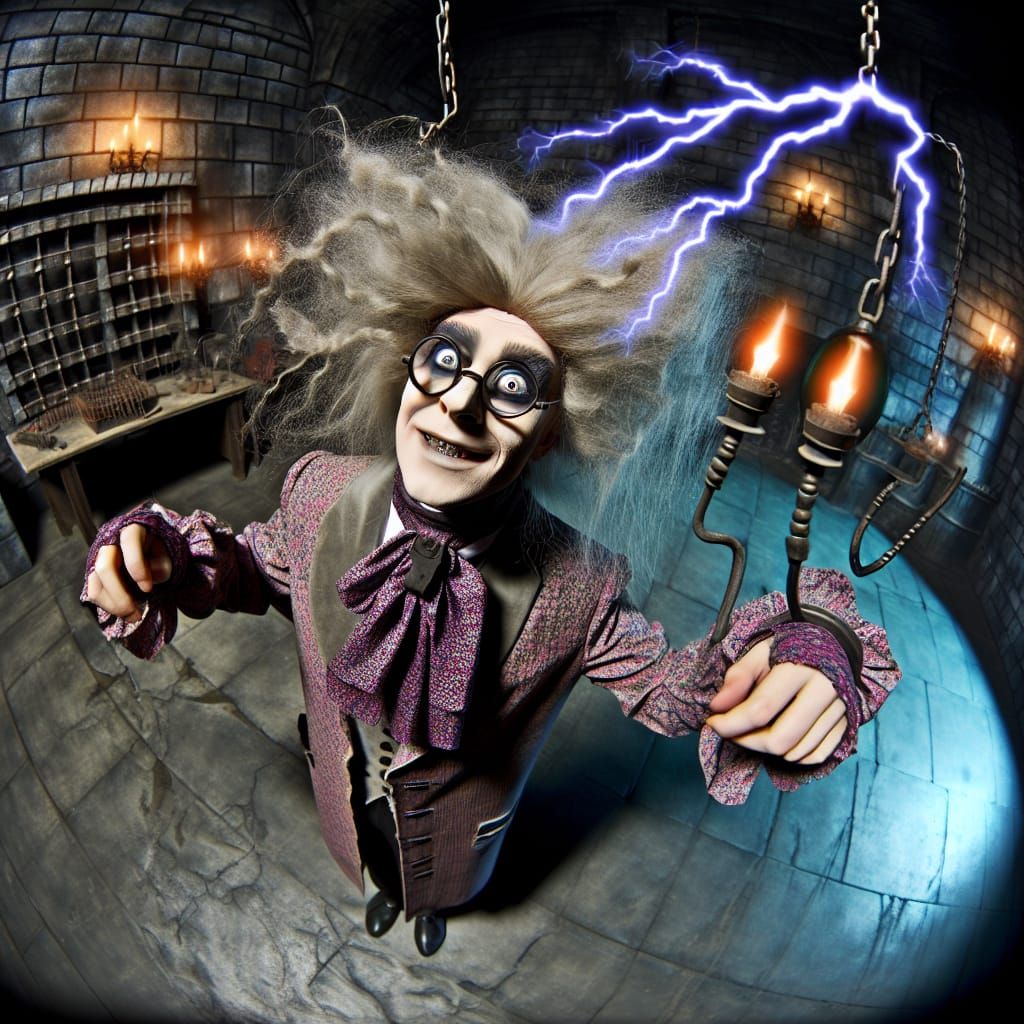 Eccentric Doll Scientist in Gothic Mad Science Lab