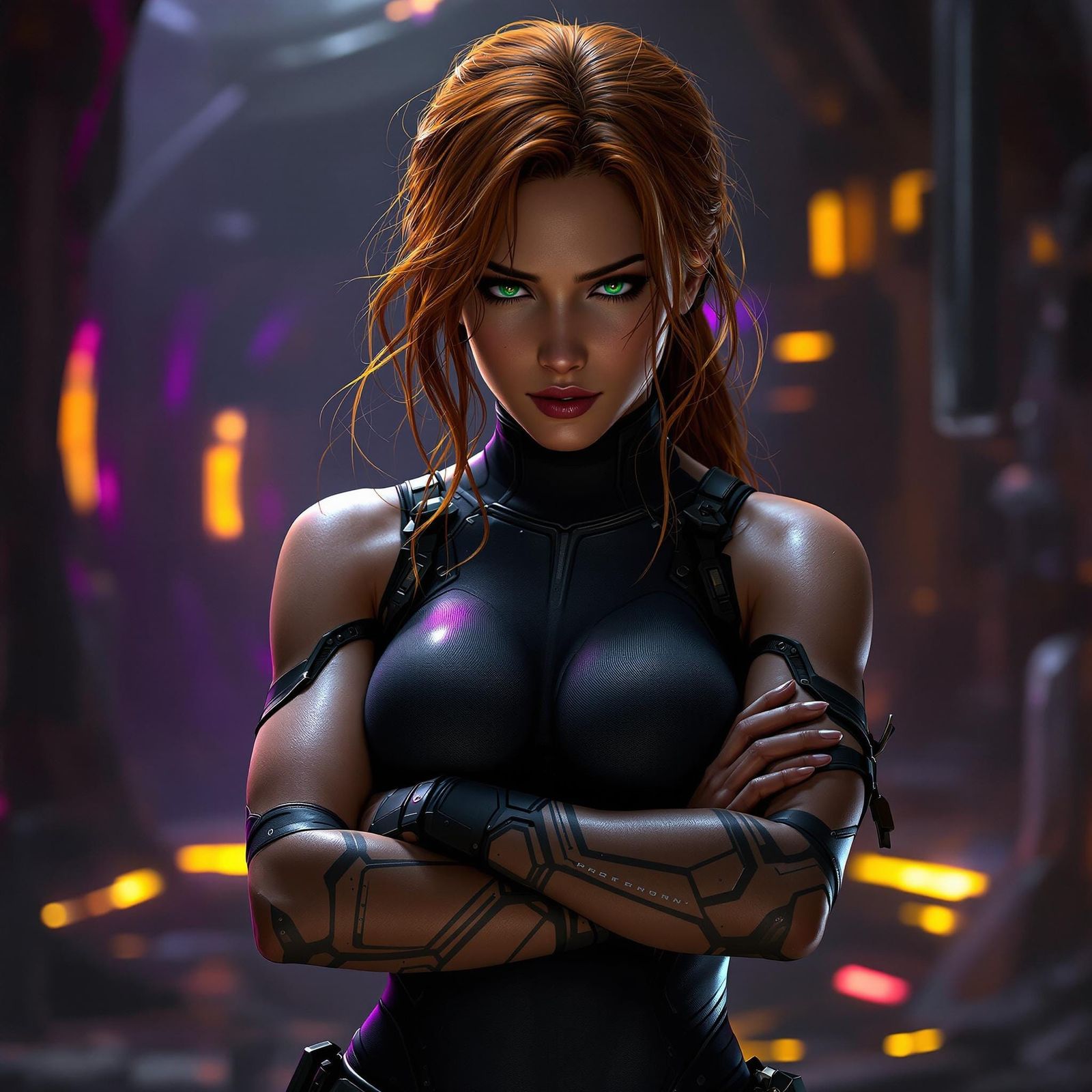 Hyper-Realistic Lara Croft in Cyberpunk Bodysuit