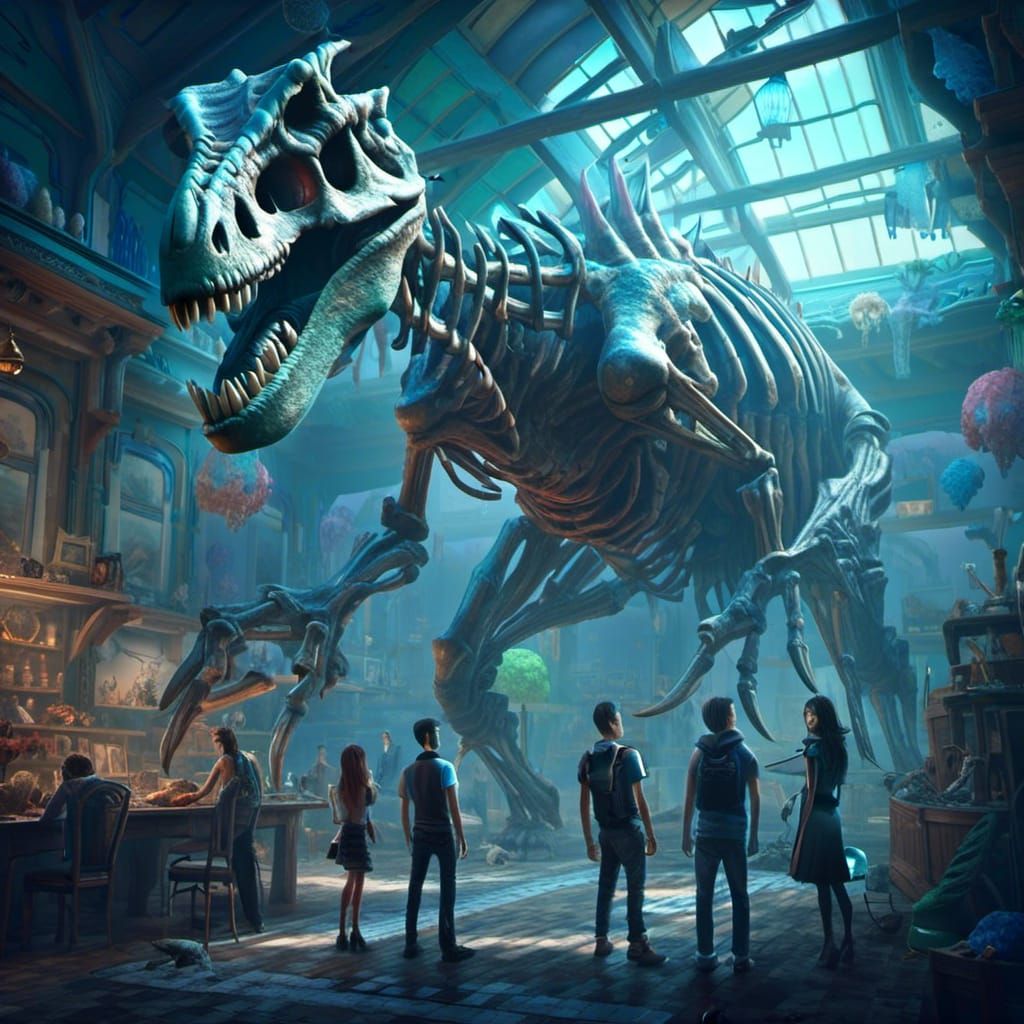 Dinosaur Skeleton Matte Painting in Cold Colors