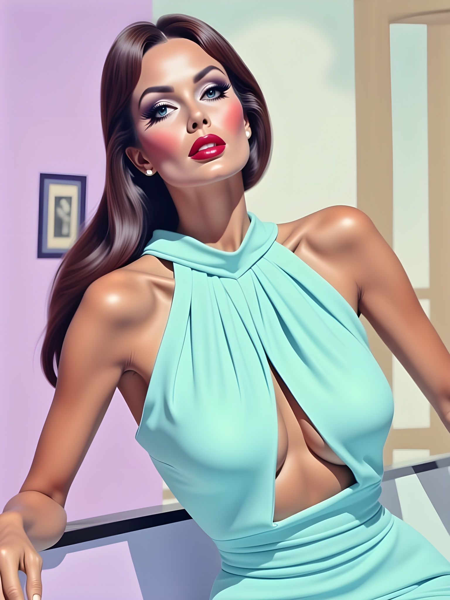 Abstract Brutalist Painting: Woman in Mid-Century Home