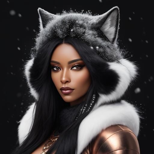 Striking Portrait of Woman in Fur with Copper Frame