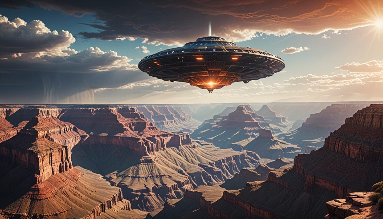 Alien UFO Hovers Over Grand Canyon in Hyper-Realistic Art