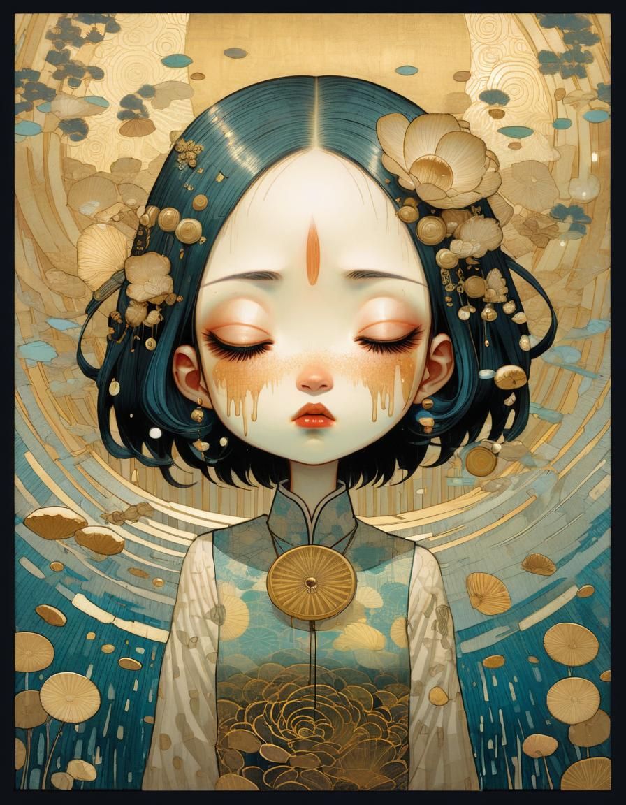 Crying Girl Portrait in Manga Surrealist Style