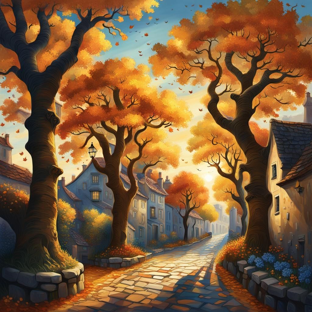 Old Oak Trees in Autumn Golden Hour