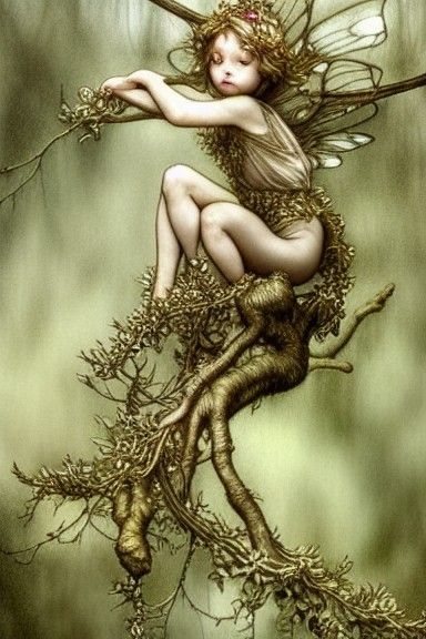 yellow fairy swinging on branches