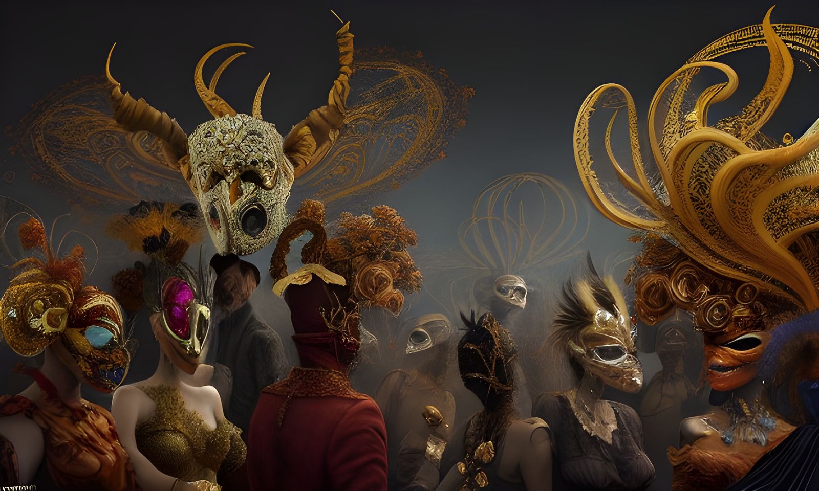 Elaborate Masquerade Ball in Digital Painting Style