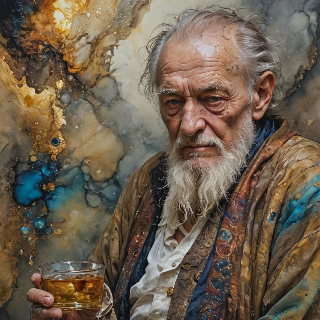 Otherworldly Alcohol Ink, old man, Wadim Kashin, Hyperdetail...