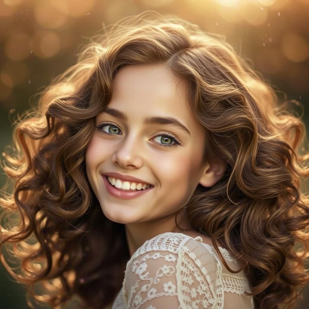 Sweetly Smiling Girl Portrait in Watercolor Style