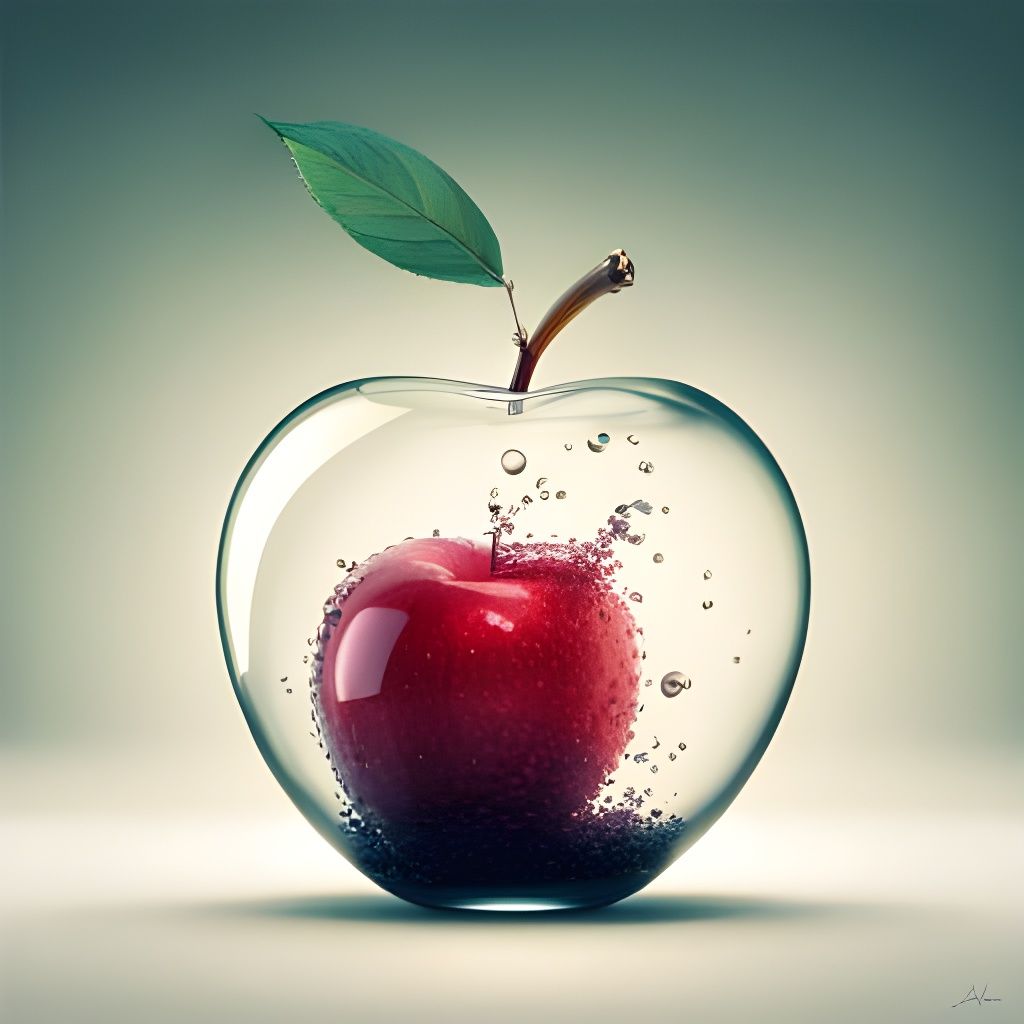 Photorealistic Glass Apple with Sunlight and Bokeh