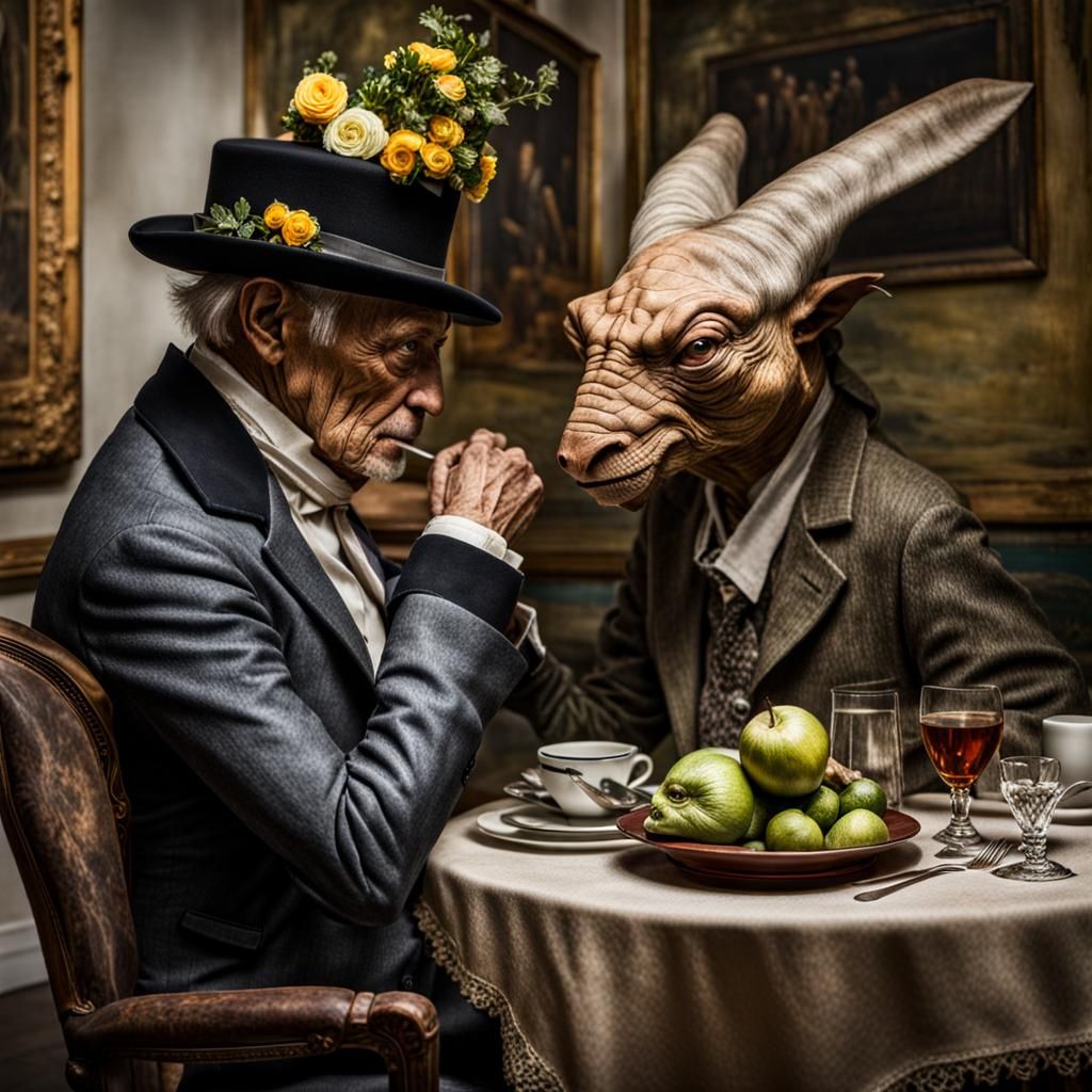 Surreal Alien Restaurant Celebration in Gritty Style