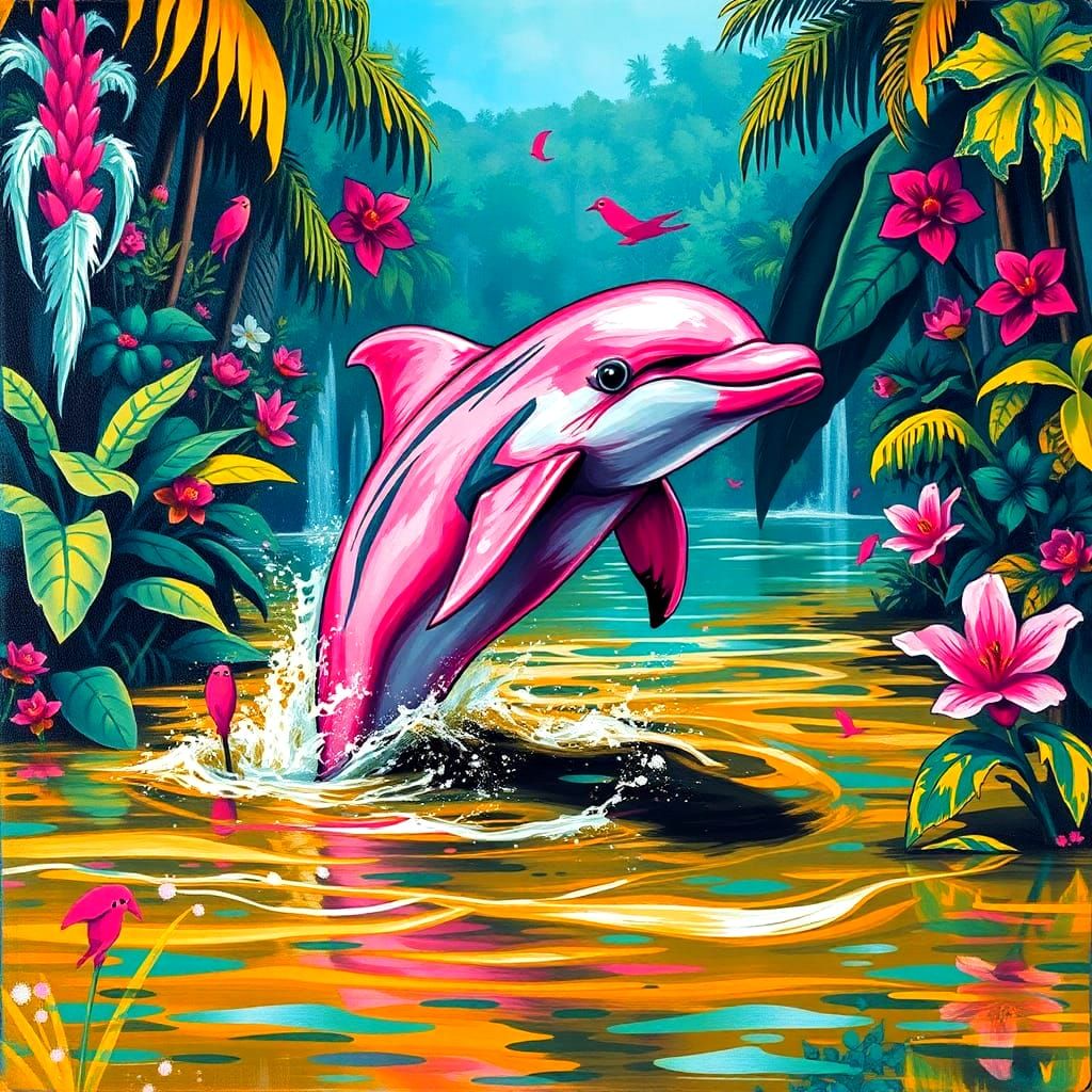 Pink Amazon River Dolphin in Graffiti Art Style