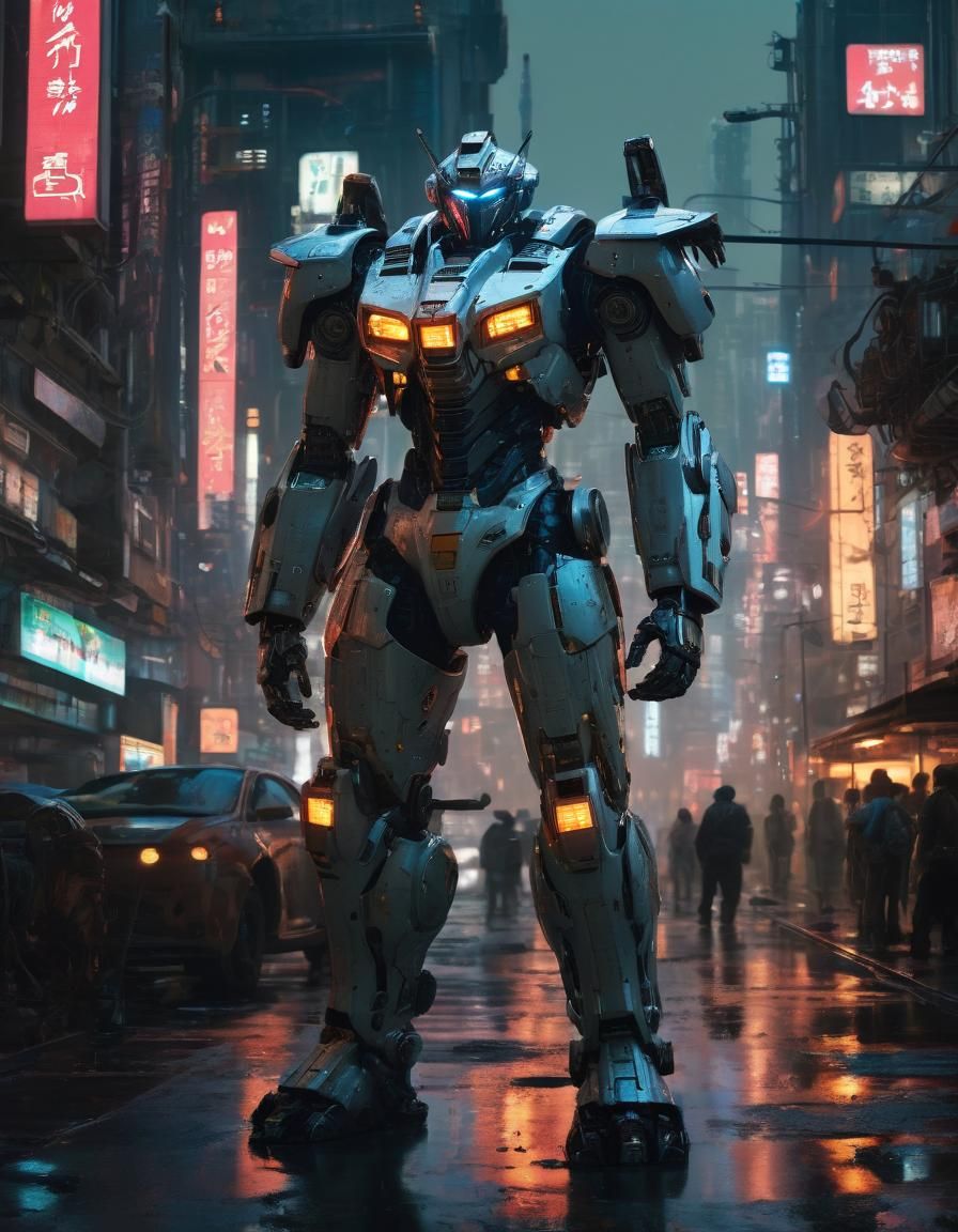 Cybernetic Hero in Dystopian Metropolis: Anime-Inspired Art