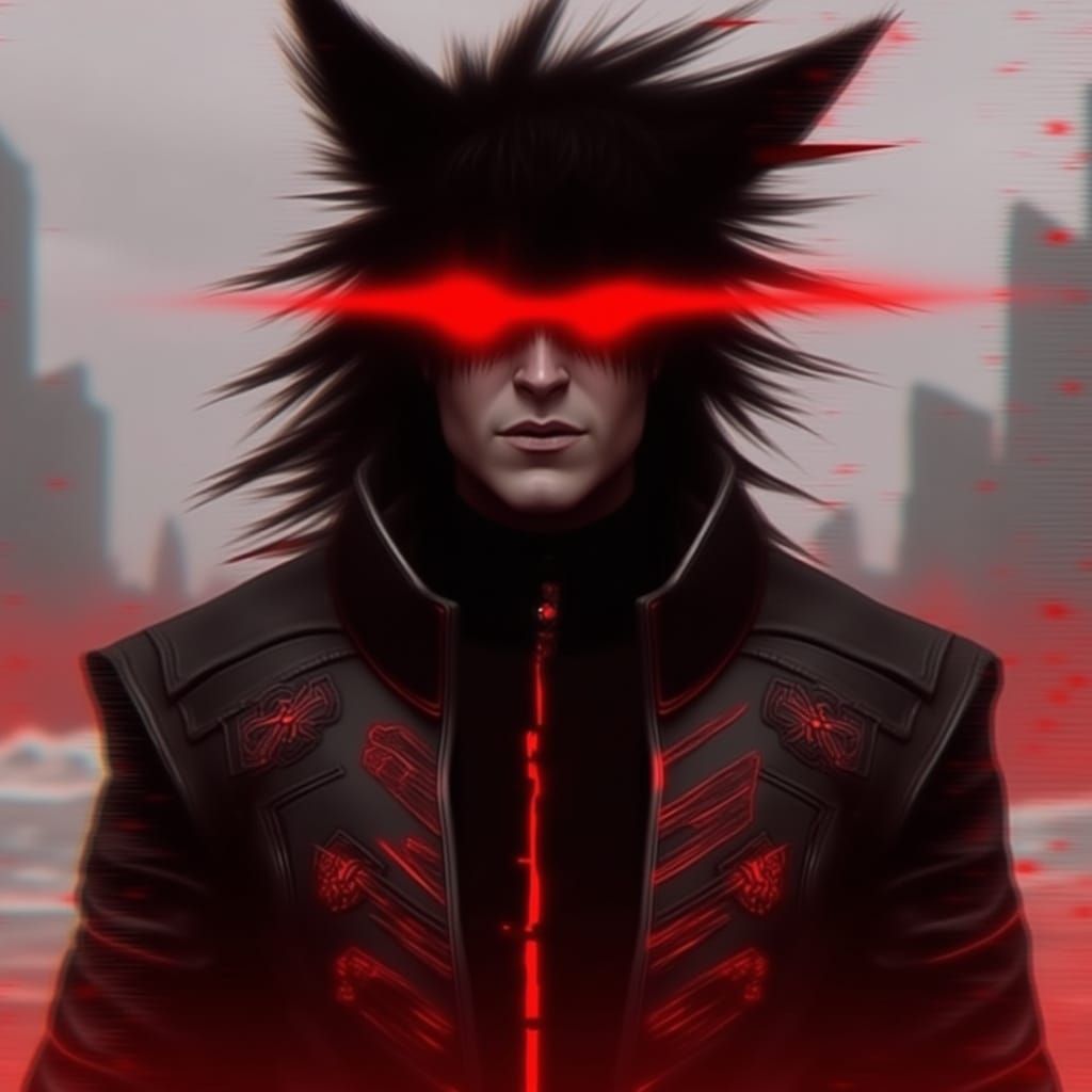 Glitch Art Portrait of a Cyberpunk Wolf-Humanoid