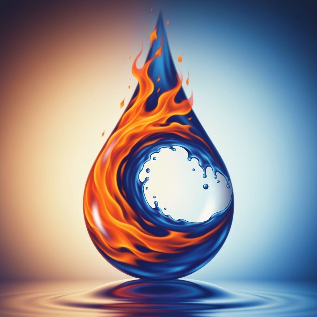 Fire and Water Droplet in Hyperrealistic Style