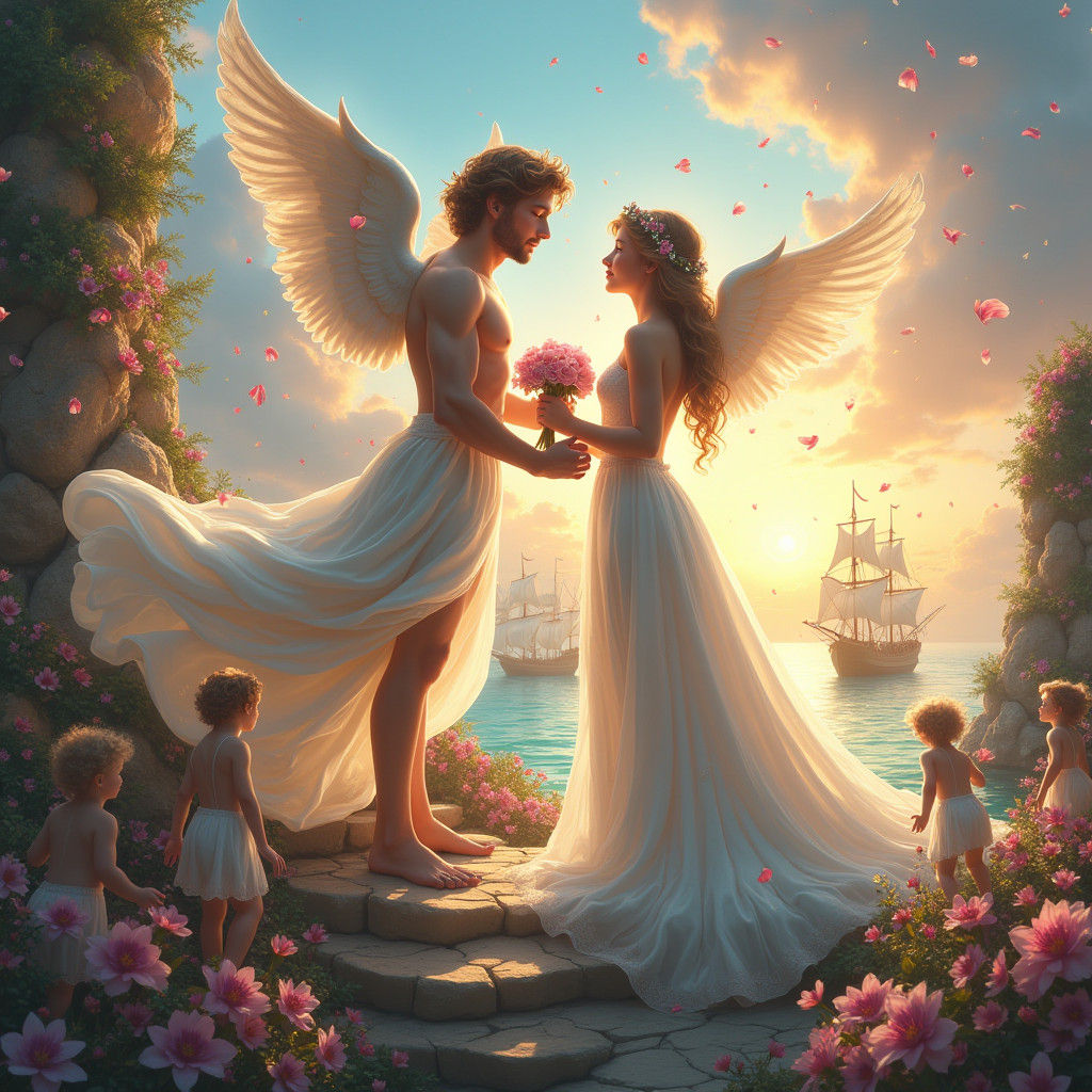 Cupid's Wedding Celebration Before God's Throne