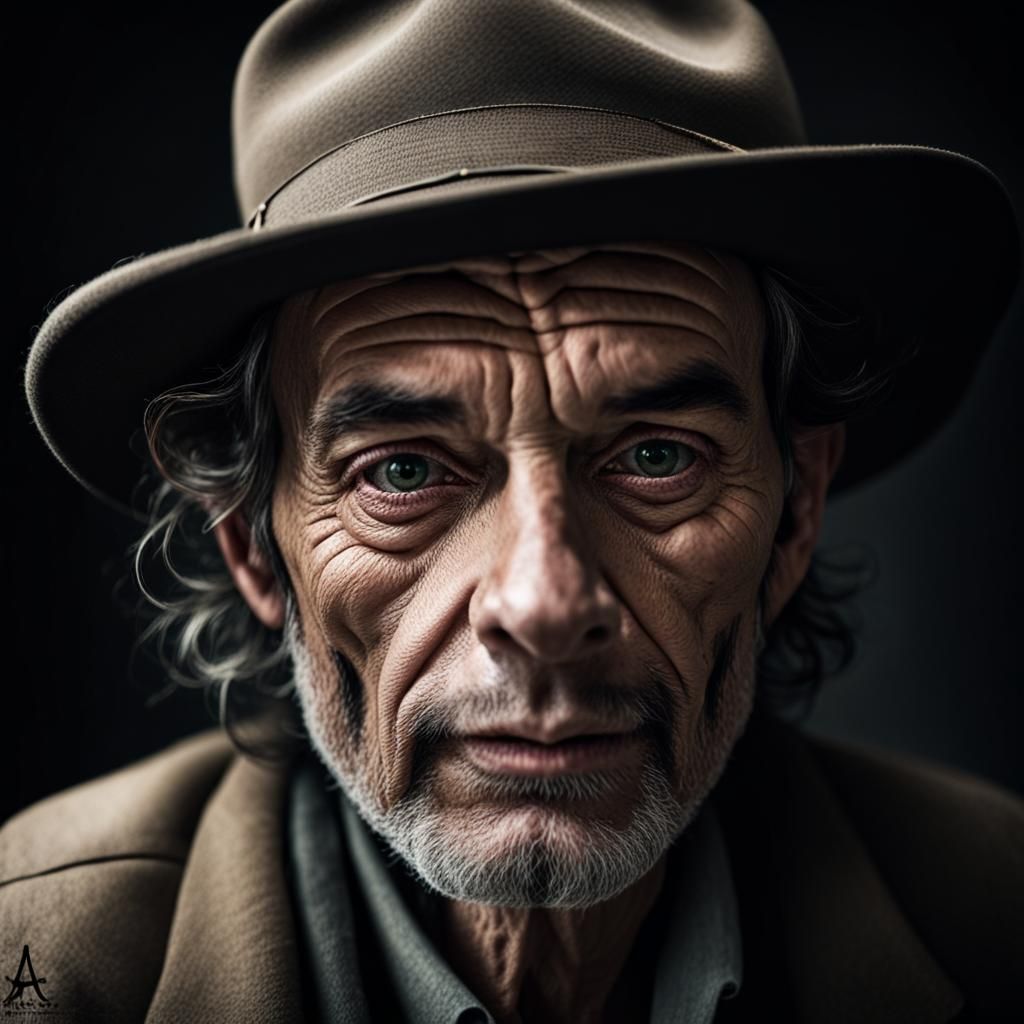 Mysterious Man in Hat: Evocative Close-Up Portrait