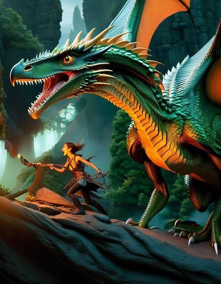 Furious Dragon in Misty Forest: Fantasy Art