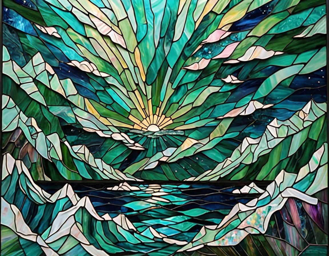 Aurora Borealis Stained Glass Mosaic in Hyperrealism