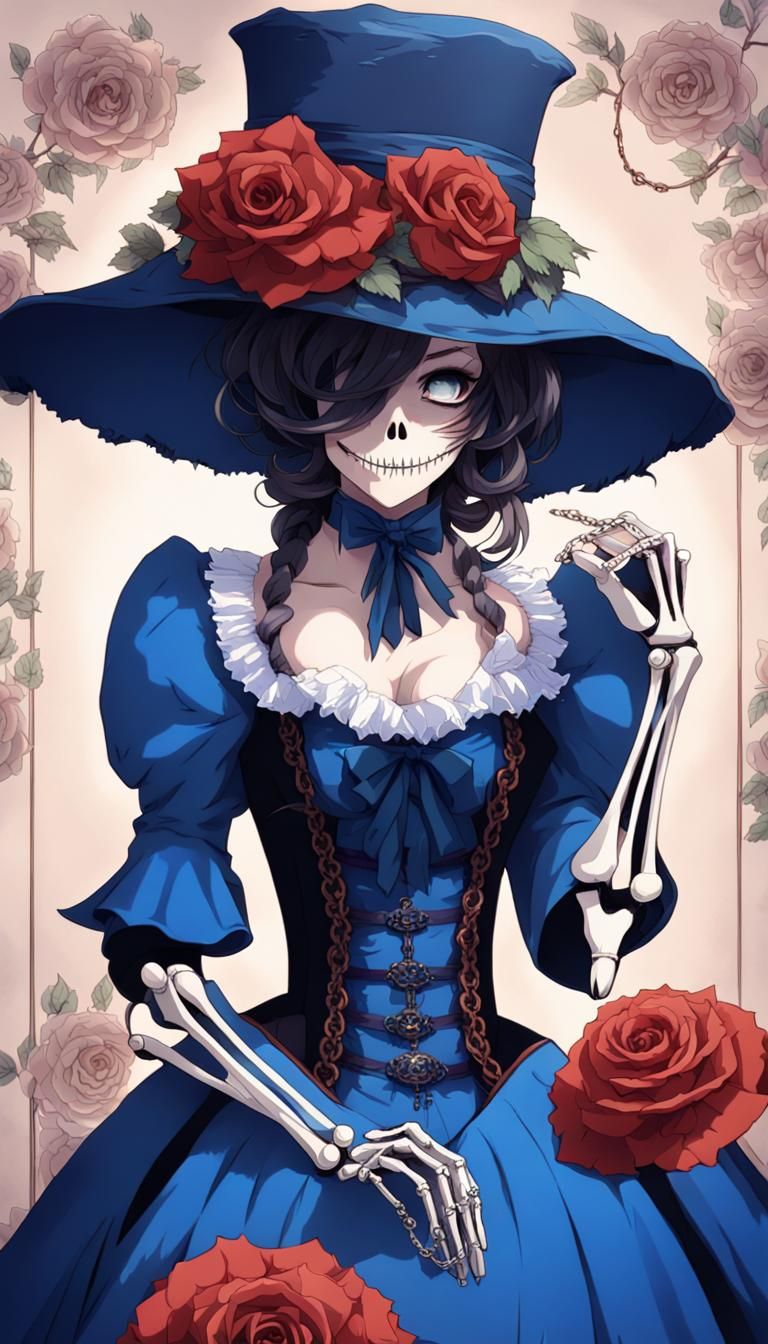 Anime-Style Skeleton Lady with Hell Beast