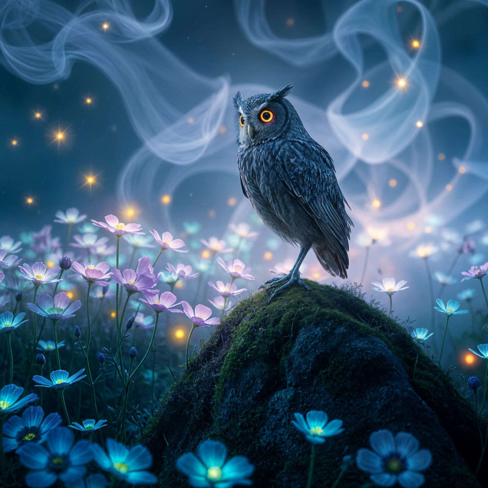 Surreal Twilight Dreamscape with Iridescent Blooms and Ether...