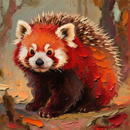 Ancient Hedgehog Red Panda Hybrid in Expressive Art Style