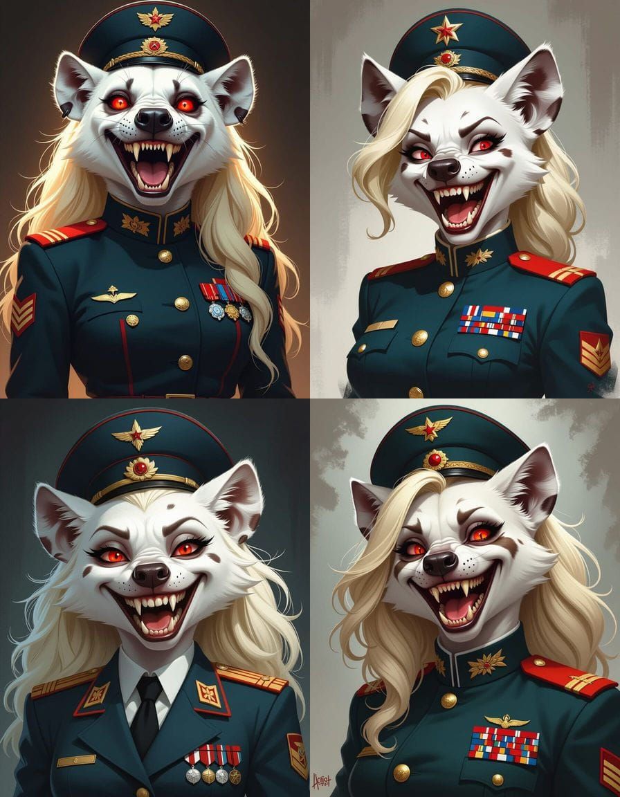 Intimidating Albino Hyena in KGB Uniform, Evil Laugh