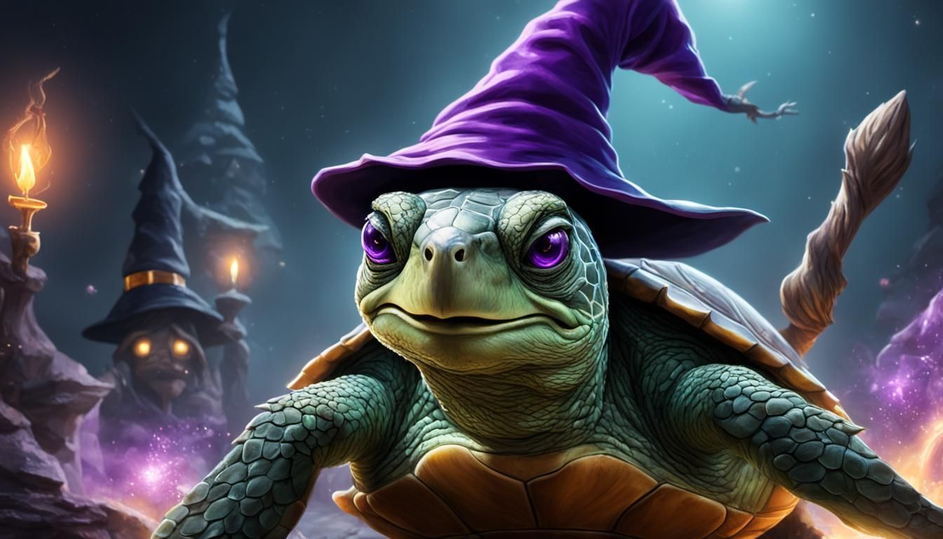 Wizard Turtle with Glowing Purple Eyes