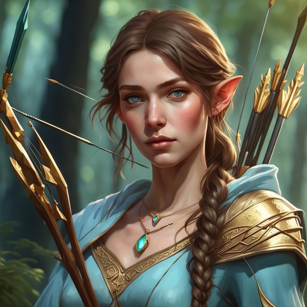 Elf Archer Portrait in Hyperdetailed Digital Art Style