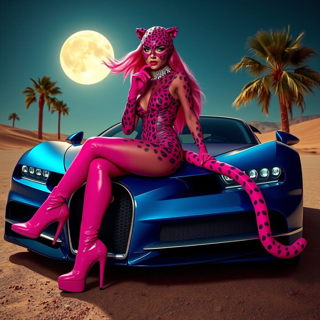 Ethereal Woman in Cyberpunk Desert Oasis