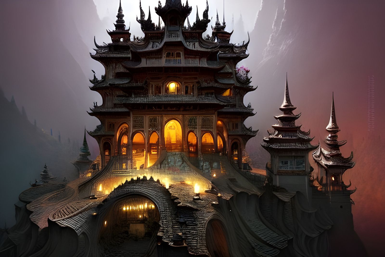 Ornate Mountaintop Palace: Fantasy Art Style