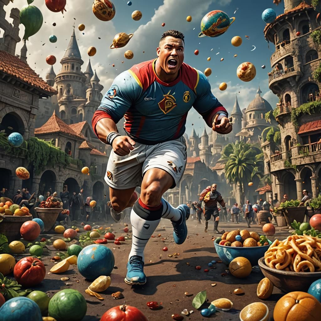 Fat Ronaldo Eating the World: Detailed Matte Painting