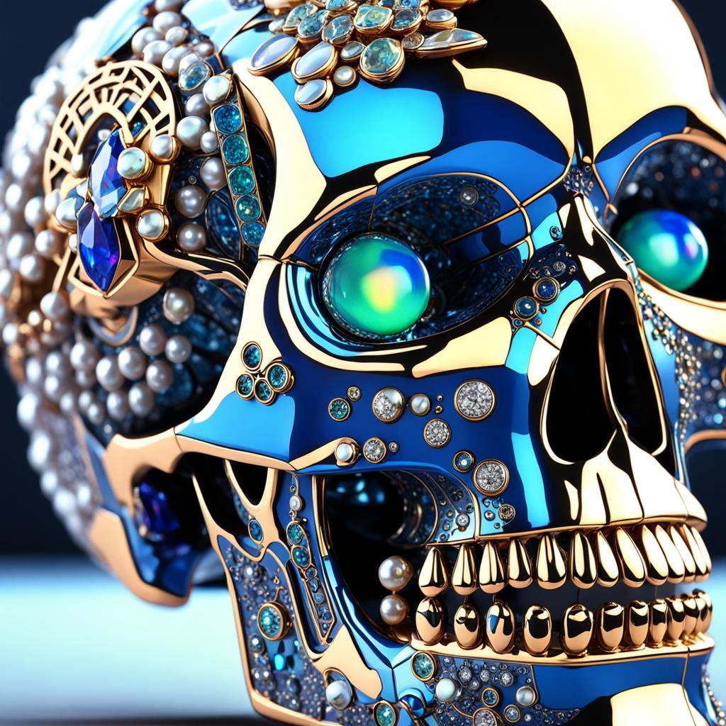 Jeweled Skull Close-Up in Cyberpunk Style
