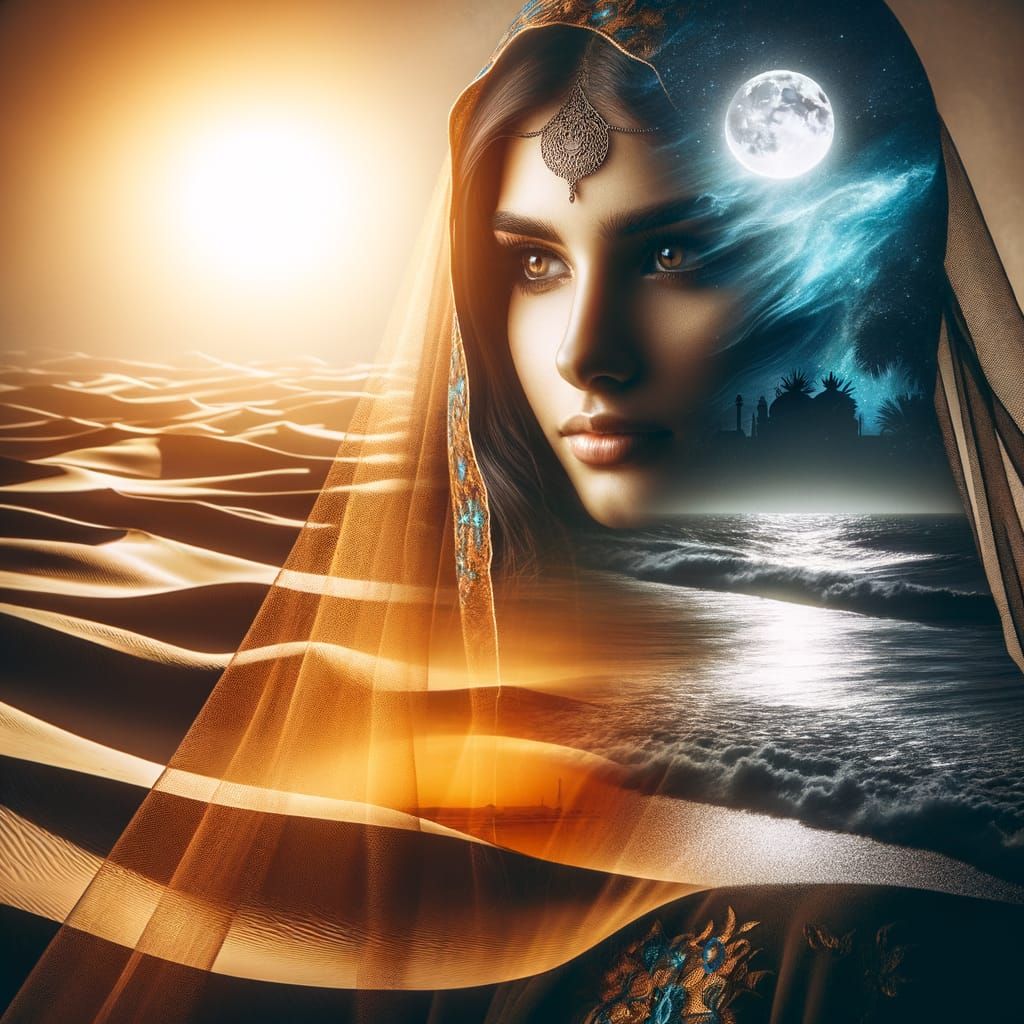 Double Exposure Portrait: Desert and Ocean