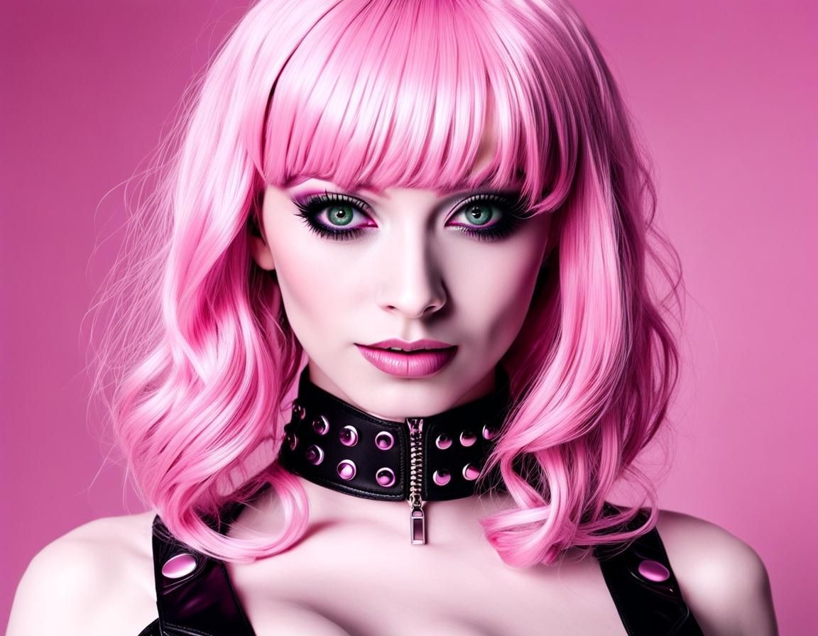 Zombie Goth Girl with Pink Hair in Latex