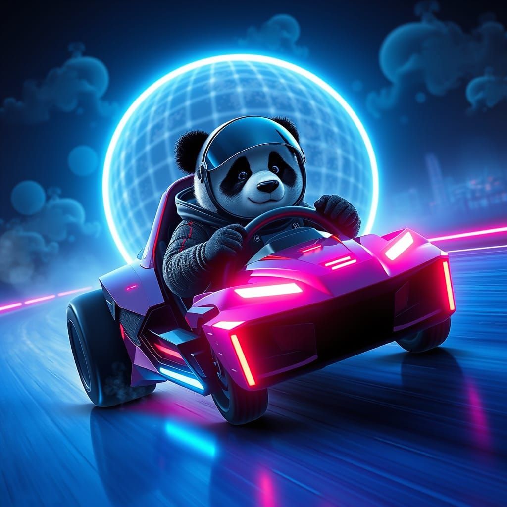 Panda Speedster on Electric Blue Racetrack