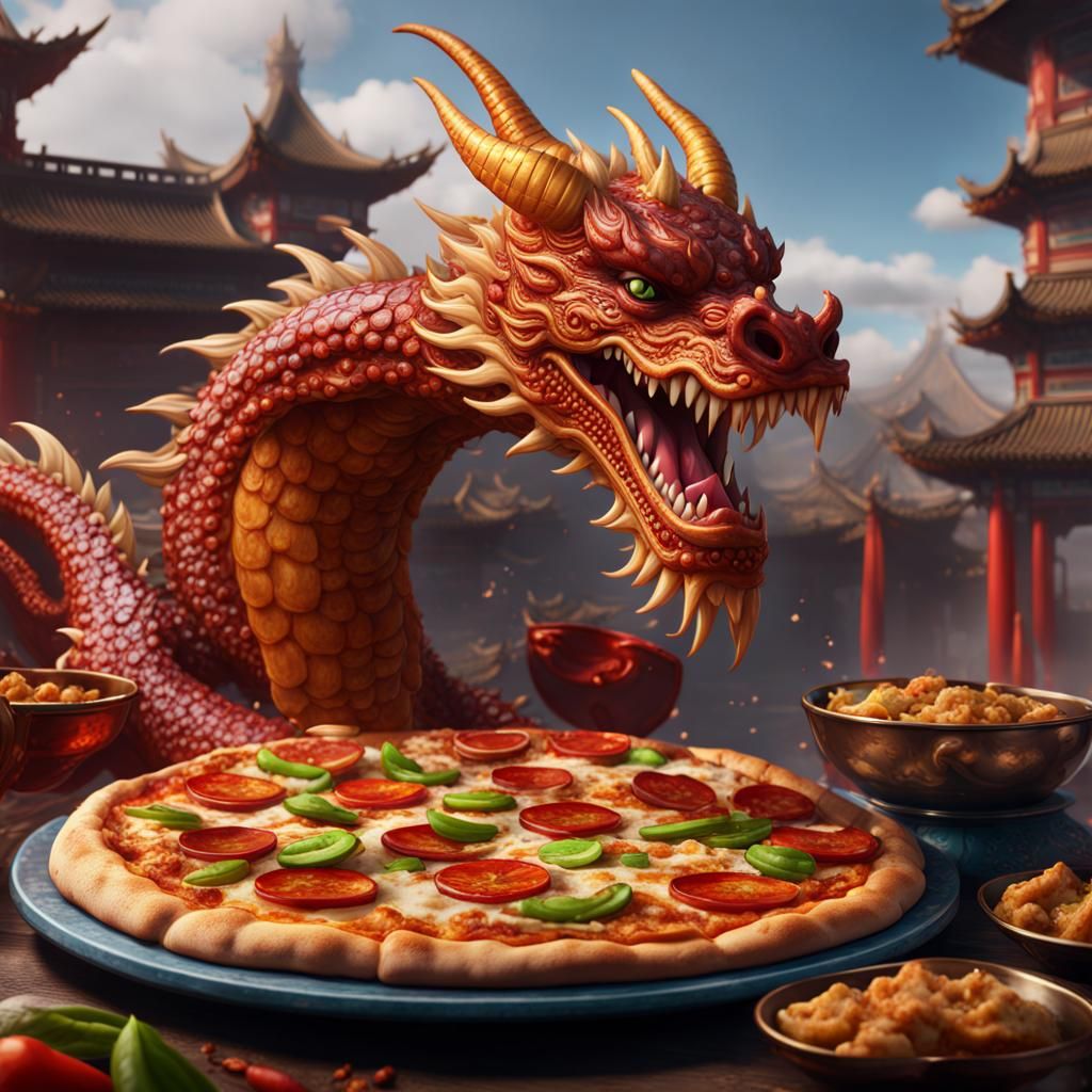 Chinese Style Pizza Dragon: Detailed Matte Painting