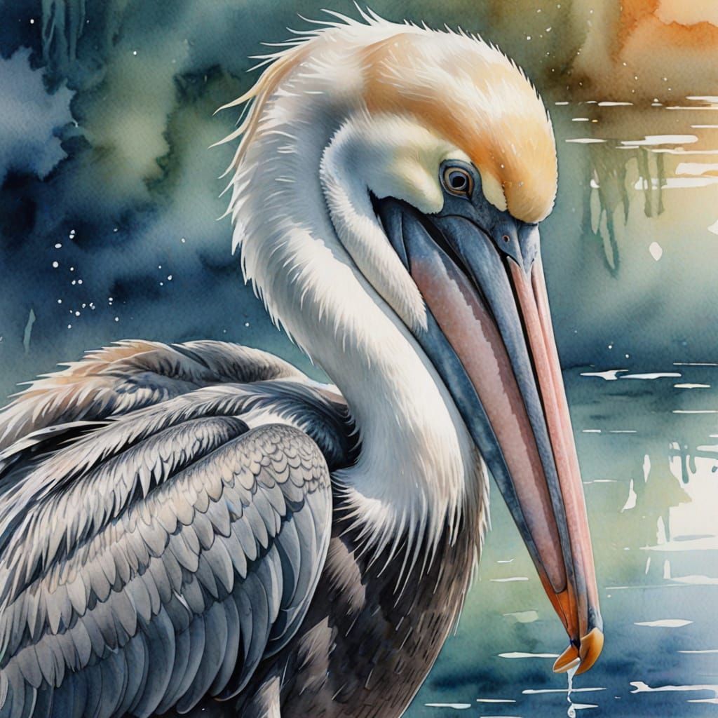 Pelican in Soft Focus Watercolor