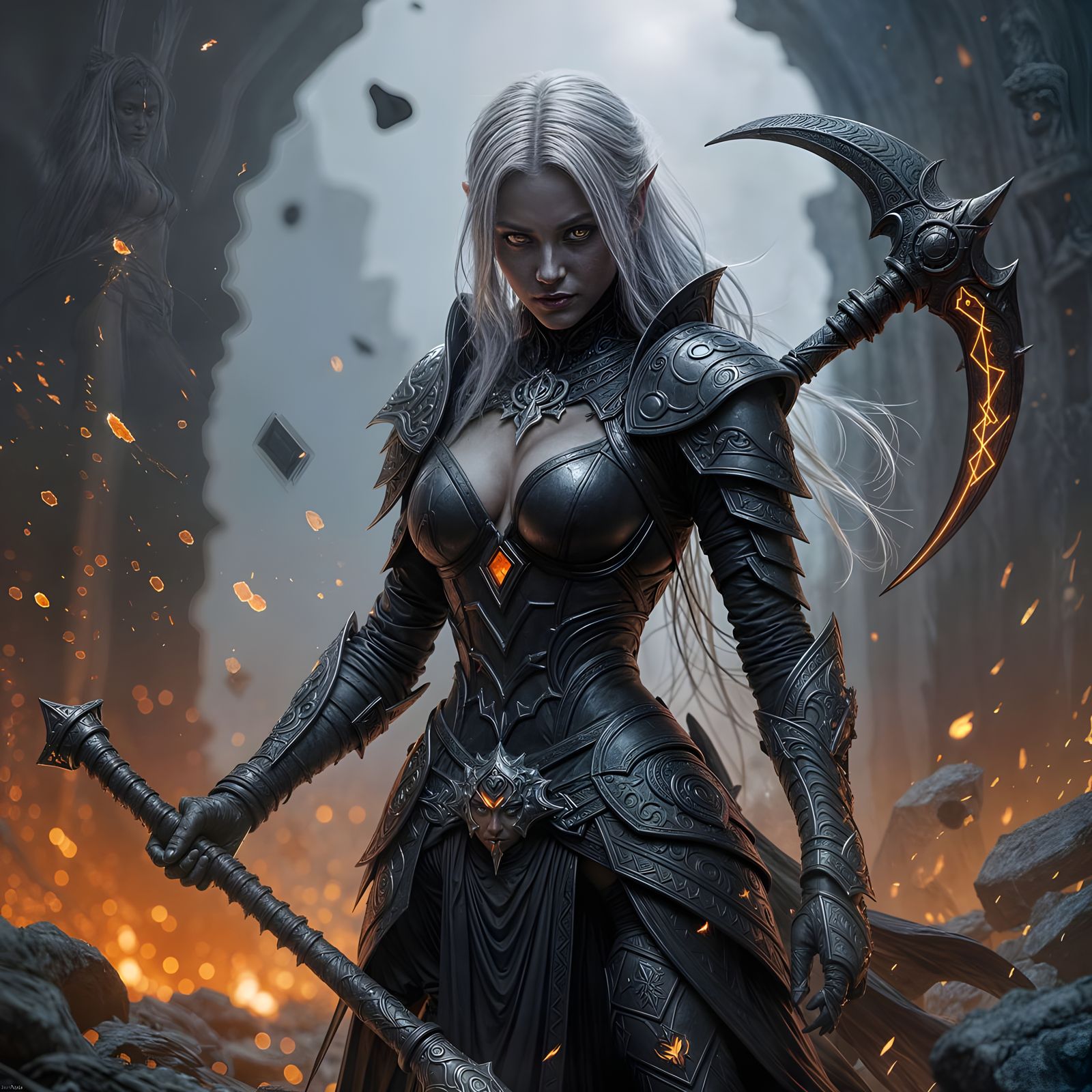 Drow Warrior Princess in Biomechanical Armor