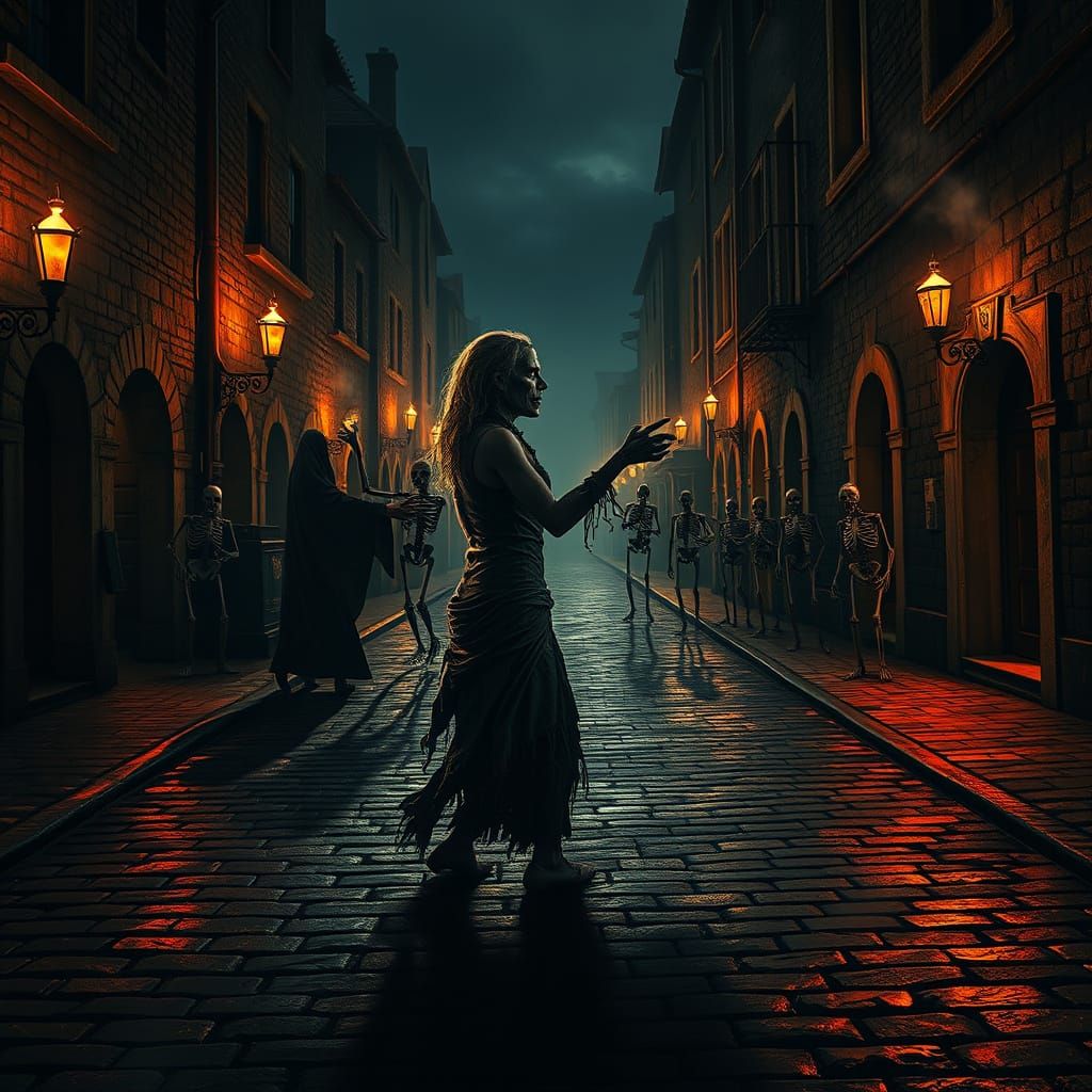 Zombie Couple Waltzing on Dark Street in Torchlight