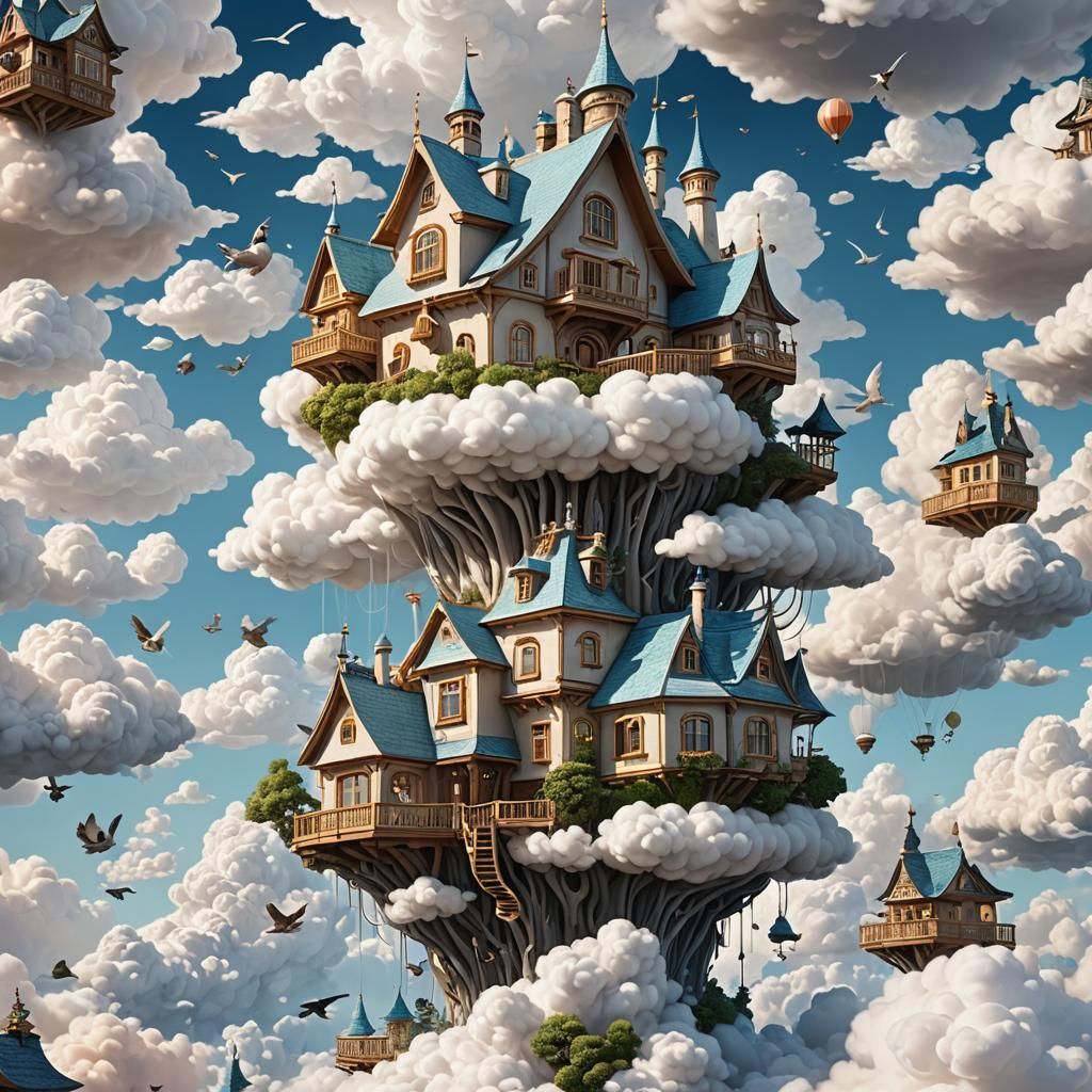 Ethereal Cloud Dream House with Animals