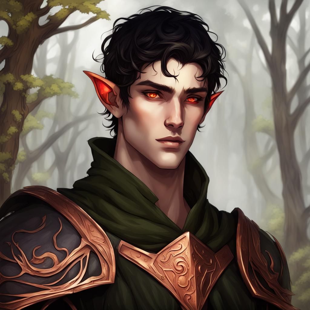 Striking Wood Elf Male Portrait with Copper Skin