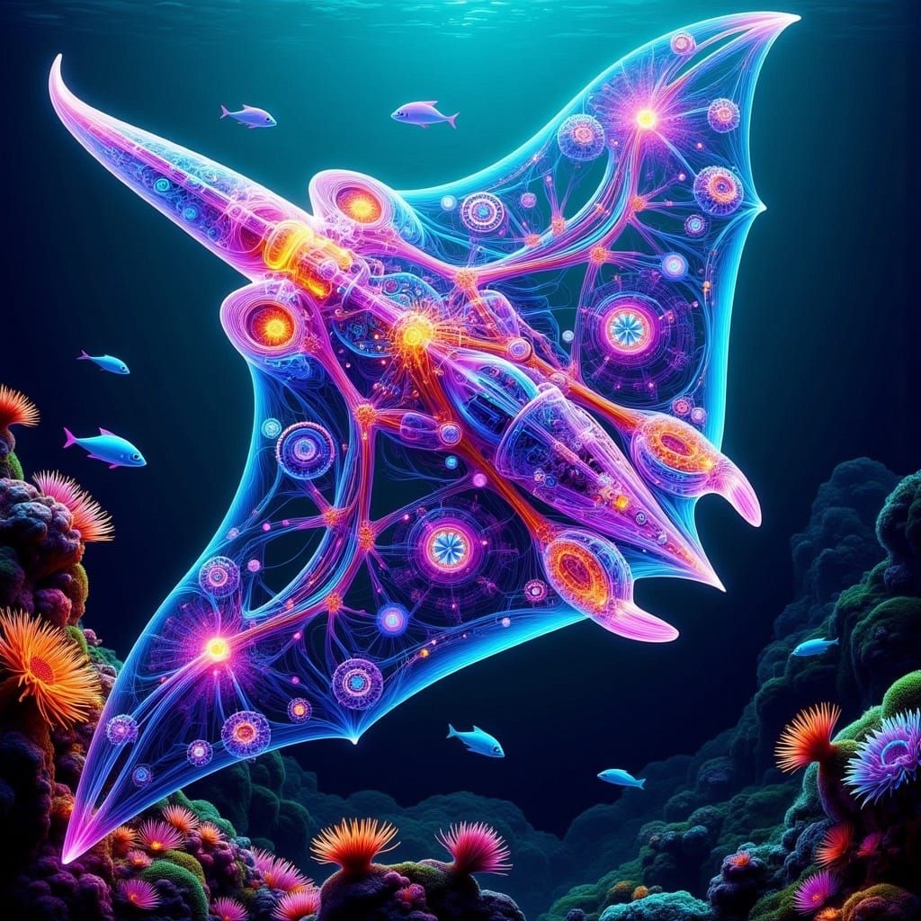 Ethereal Manta Ray in X-Ray Transparency, Swimming Through a...