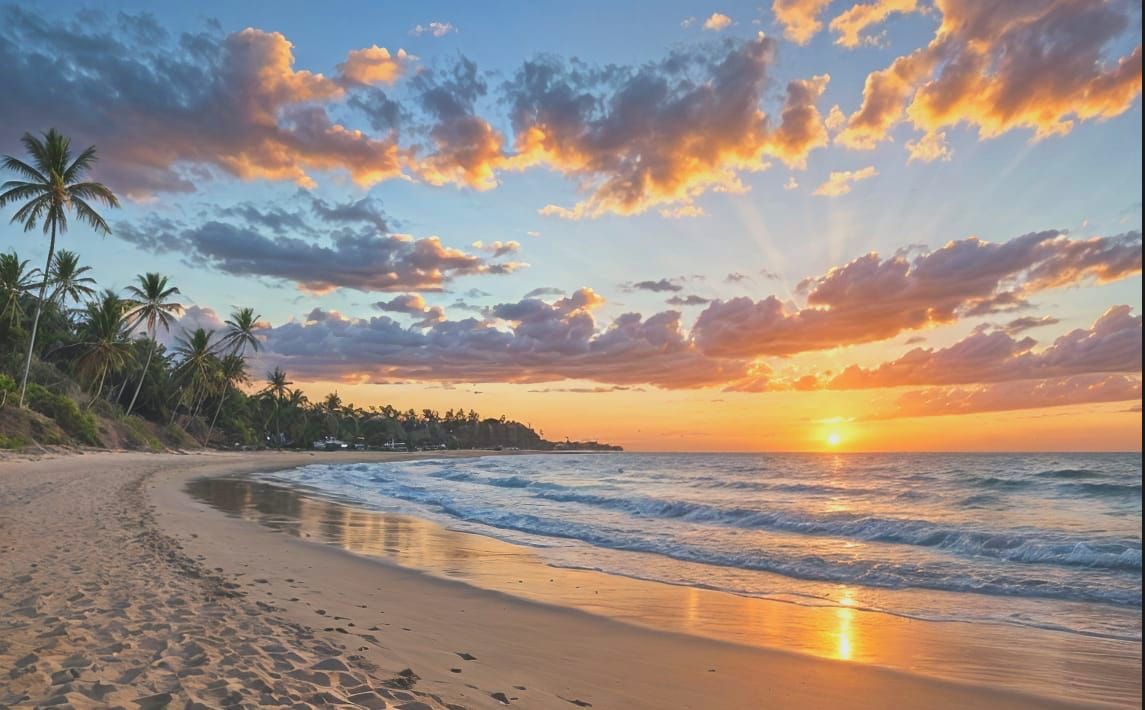 Picturesque Sunset Beach with Complementary Colors