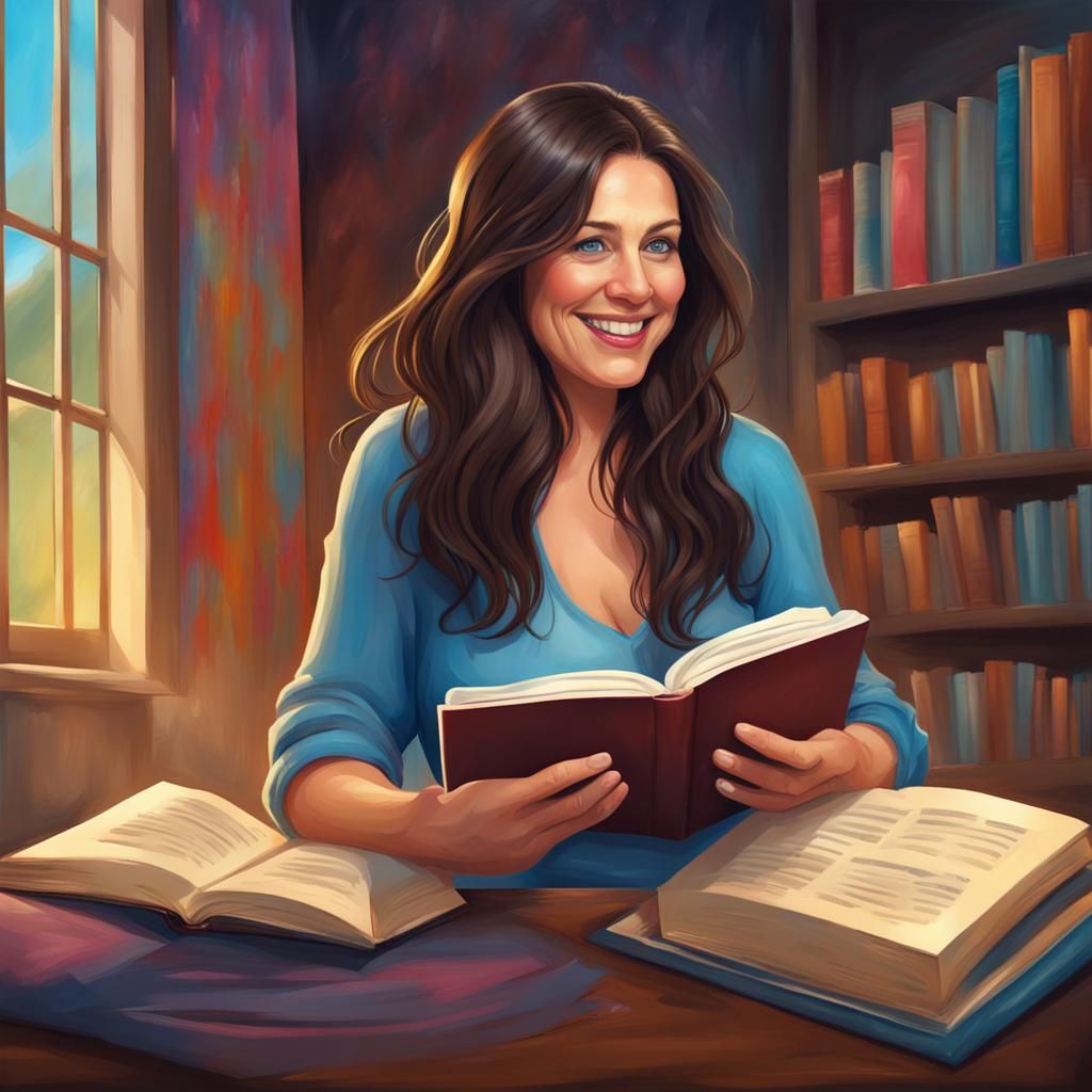 Happy Woman Reading Book in Realistic Style